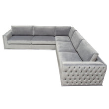 Load image into Gallery viewer, Envy 3PC Sectional in Platinum Grey Velvet with Tufted Outside Detail and Silver Metal Trim by Diamond Sofa