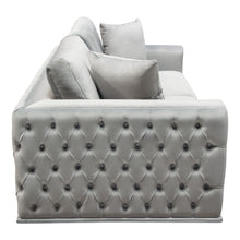 Load image into Gallery viewer, Envy Loveseat in Platinum Grey Velvet with Tufted Outside Detail and Silver Metal Trim by Diamond Sofa