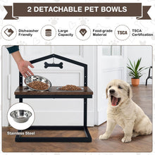 Load image into Gallery viewer, 5 Heights Elevated Pet Feeder with 2 Detachable Stainless Steel Bowl-Brown