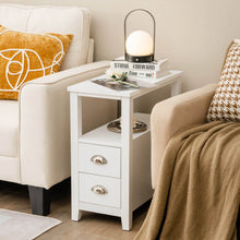 Load image into Gallery viewer, End Table Wooden with 2 Drawers and Shelf Bedside Table-White