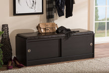 Load image into Gallery viewer, Baxton Studio Clevedon Modern and Contemporary Dark Brown Wood Entryway Storage Cushioned Bench Shoe Rack Cabinet Organizer