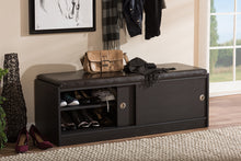 Load image into Gallery viewer, Baxton Studio Clevedon Modern and Contemporary Dark Brown Wood Entryway Storage Cushioned Bench Shoe Rack Cabinet Organizer