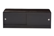 Load image into Gallery viewer, Baxton Studio Clevedon Modern and Contemporary Dark Brown Wood Entryway Storage Cushioned Bench Shoe Rack Cabinet Organizer