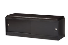 Load image into Gallery viewer, Baxton Studio Clevedon Modern and Contemporary Dark Brown Wood Entryway Storage Cushioned Bench Shoe Rack Cabinet Organizer