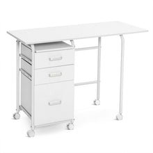 Load image into Gallery viewer, Home Office Folding Computer Laptop Desk Wheeled with 3 Drawers-White
