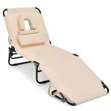 Load image into Gallery viewer, Beach Chaise Lounge Chair with Face Hole and Removable Pillow-Beige
