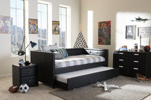 Load image into Gallery viewer, Baxton Studio Frank Modern and Contemporary Black Faux Leather Button-Tufting Sofa Twin Daybed with Roll-Out Trundle Guest Bed