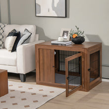 Load image into Gallery viewer, Furniture Dog Crate with Cushion and Double Doors-Walnut