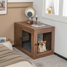 Load image into Gallery viewer, Furniture Dog Crate with Cushion and Double Doors-Walnut