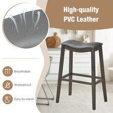 Load image into Gallery viewer, 29 Inch Set of 2 Backless Wood Nailhead Barstools with PVC Leather Seat-Gray
