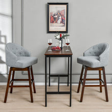 Load image into Gallery viewer, Set of 2 Swivel Bar Stools with Rubber Wood Legs and Padded Back-Gray