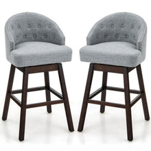 Load image into Gallery viewer, Set of 2 Swivel Bar Stools with Rubber Wood Legs and Padded Back-Gray