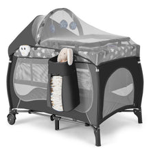 Load image into Gallery viewer, 5-in-1 Portable Baby Playard with Bassinet and Adjustable Canopy-Gray