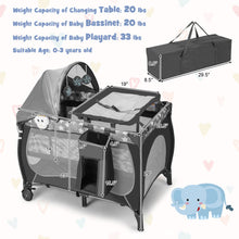Load image into Gallery viewer, 5-in-1 Portable Baby Playard with Bassinet and Adjustable Canopy-Gray
