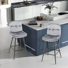 Load image into Gallery viewer, 2 Pieces 29 Inch Velvet Bar Stools Set with Tufted Back and Footrests-Gray