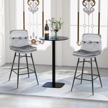 Load image into Gallery viewer, 2 Pieces 29 Inch Velvet Bar Stools Set with Tufted Back and Footrests-Gray