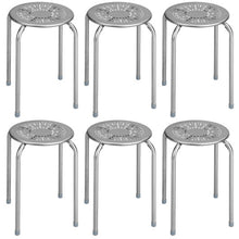 Load image into Gallery viewer, 6-Pack Stackable Multifunctional Daisy Design Backless Round Metal Stool Set-Grey