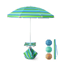 Load image into Gallery viewer, 6.5 Feet Patio Beach Umbrella with Cup Holder Table and Sandbag-Green