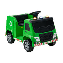 Load image into Gallery viewer, 12V Kids Ride-on Garbage Truck with Warning Lights and 6 Recycling Accessories-Green