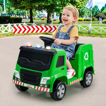 Load image into Gallery viewer, 12V Kids Ride-on Garbage Truck with Warning Lights and 6 Recycling Accessories-Green