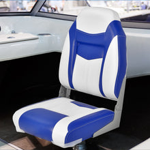 Load image into Gallery viewer, High Back Folding Boat Seats with Blue White Sponge Cushion and Flexible Hinges-Blue