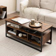 Load image into Gallery viewer, 3-Tier Industrial Style Coffee Table with Open Shelf and 3 Storage Cubbies-Rustic Brown