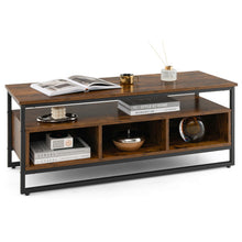 Load image into Gallery viewer, 3-Tier Industrial Style Coffee Table with Open Shelf and 3 Storage Cubbies-Rustic Brown