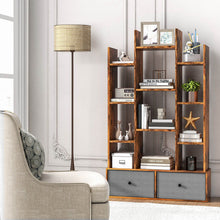 Load image into Gallery viewer, 12-Tier Open-Back Freestanding Bookshelf with Drawer-Rustic Brown