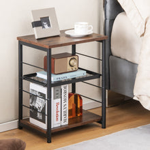 Load image into Gallery viewer, 3-Tier Industrial Side Table with Adjustable Mesh Shelf-Rustic Brown
