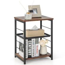 Load image into Gallery viewer, 3-Tier Industrial Side Table with Adjustable Mesh Shelf-Rustic Brown