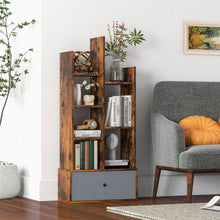 Load image into Gallery viewer, 7-Tier Open-Back Bookshelf with Drawer-Rustic Brown