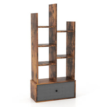 Load image into Gallery viewer, 7-Tier Open-Back Bookshelf with Drawer-Rustic Brown