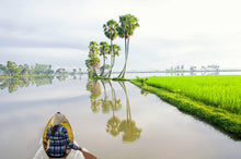 Load image into Gallery viewer, Small South East Asia Sampan Boat Teal Bottom Thuyen Ba La Tam Ban