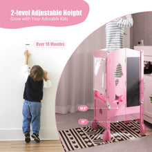 Load image into Gallery viewer, Wooden Folding Kids Kitchen Step Stool with 2-Level Adjustable Height-Pink