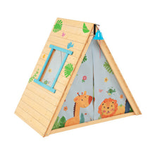 Load image into Gallery viewer, 2-in-1 Wooden Kids Triangle Playhouse with Climbing Wall and Front Bell