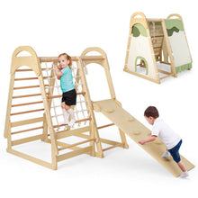 Load image into Gallery viewer, 6-in-1 Wooden Kids Jungle Gym Playset with Slide Climbing Net-Natural