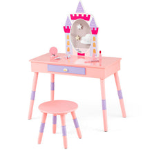 Load image into Gallery viewer, Kids Princess Vanity Table and Stool Set with Drawer and Mirror-Pink