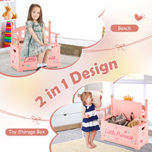 Load image into Gallery viewer, 2-In-1 Kids Princess Wooden Toy Box with Safe Hinged Lid-Pink