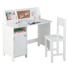 Load image into Gallery viewer, Wooden Kids Study Desk and Chair Set with Storage Cabinet and Bulletin Board-White