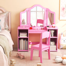 Load image into Gallery viewer, Kids Vanity Table and Chair Set with Removable Tri-Folding Mirror-Pink