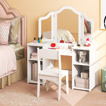 Load image into Gallery viewer, Kids Vanity Table and Chair Set with Removable Tri-Folding Mirror-White