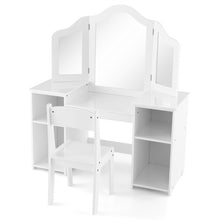 Load image into Gallery viewer, Kids Vanity Table and Chair Set with Removable Tri-Folding Mirror-White