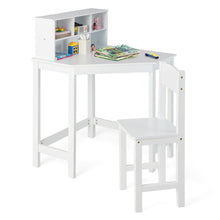 Load image into Gallery viewer, Kids Wooden Corner Desk and Chair Set with Hutch and Storage-White