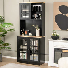 Load image into Gallery viewer, 72 Inch Freestanding Pantry Cabinet with Hutch and Adjustable Shelf-Black