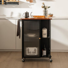 Load image into Gallery viewer, Mobile Serving Cart with Transparent Single Door Cabinet-Black