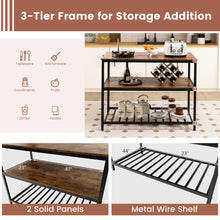 Load image into Gallery viewer, 3 Shelves Kitchen Island Industrial Prep Table with Bottom Wine Rack-Rustic Brown