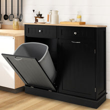 Load image into Gallery viewer, Rubber Wood Kitchen Trash Cabinet with Single Trash Can Holder and Adjustable Shelf-Black