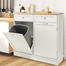 Load image into Gallery viewer, Rubber Wood Kitchen Trash Cabinet with Single Trash Can Holder and Adjustable Shelf-White