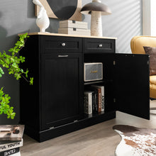 Load image into Gallery viewer, Rubber Wood Kitchen Trash Cabinet with Single Trash Can Holder and Adjustable Shelf-Black