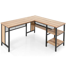 Load image into Gallery viewer, Industrial L-Shaped Corner Computer Desk Office Workstation with Storage Shelves-Natural
